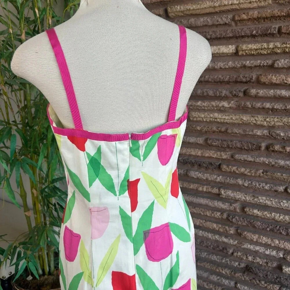 Maggy London Cotton Blend Tulip Dress With Pleated Hem Spaghetti Strap Size 10 - Picture 2 of 6